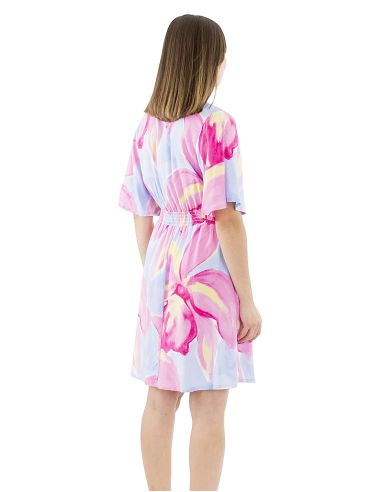 Robe viscose manches courtes taille élastiquée imprimé Orchidee