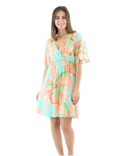 Robe viscose manches courtes taille élastiquée imprimé Orchidee 2