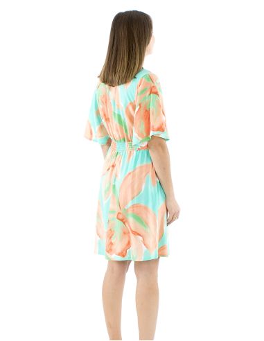 Robe viscose manches courtes taille élastiquée imprimé Orchidee
