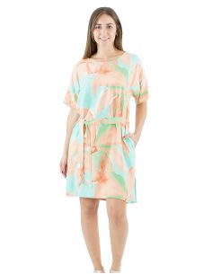 Robe viscose manches courtes ceinture imprimé Orchidee