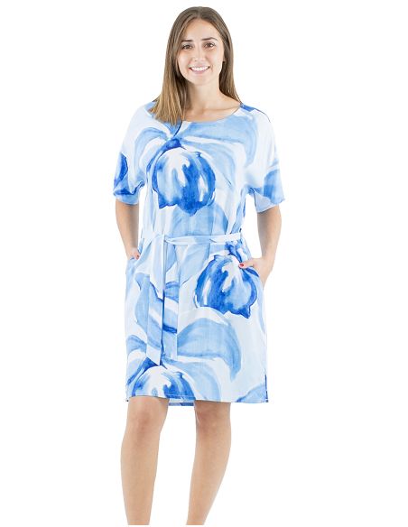 Robe viscose manches courtes ceinture imprimé Orchidee