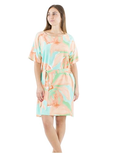 Robe viscose manches courtes ceinture imprimé Orchidee