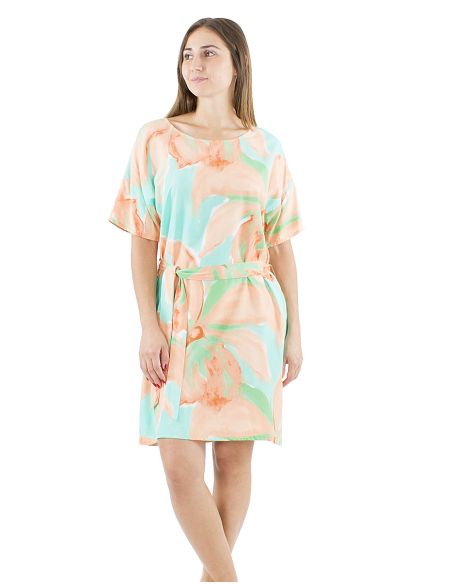 Robe viscose manches courtes ceinture imprimé Orchidee