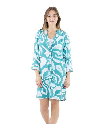 Robe viscose boutonnée imprimé Rumba manches 3/4 retroussables