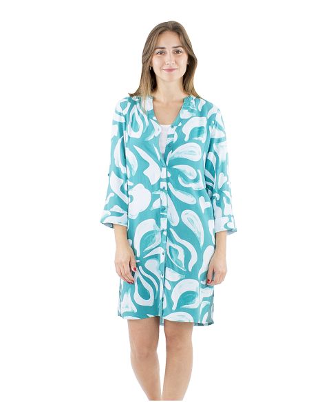 Robe viscose boutonnée imprimé Rumba manches 3/4 retroussables