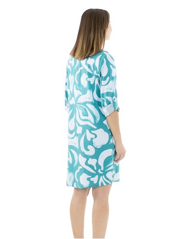 Robe viscose boutonnée imprimé Rumba manches 3/4 retroussables