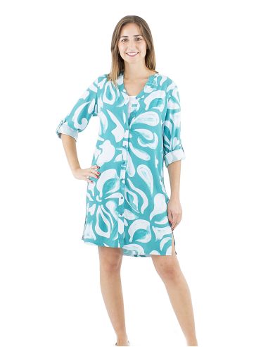 Robe viscose boutonnée imprimé Rumba manches 3/4 retroussables