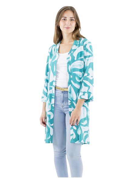 Robe viscose boutonnée imprimé Rumba manches 3/4 retroussables