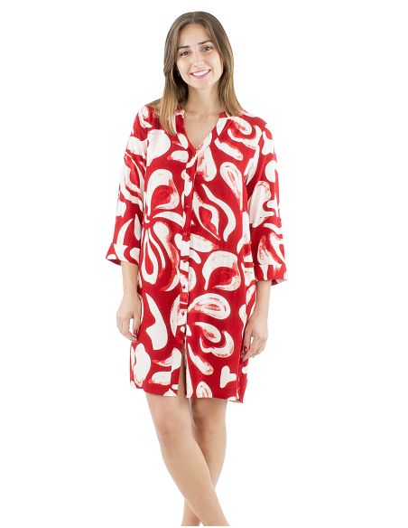 Robe viscose boutonnée imprimé Rumba manches 3/4 retroussables