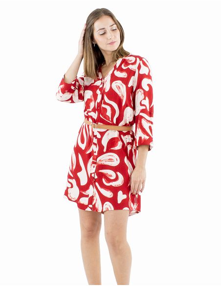 Robe viscose boutonnée imprimé Rumba manches 3/4 retroussables