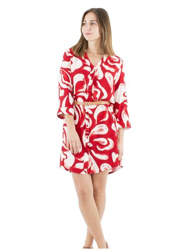 Robe viscose boutonnée imprimé Rumba manches 3/4 retroussables