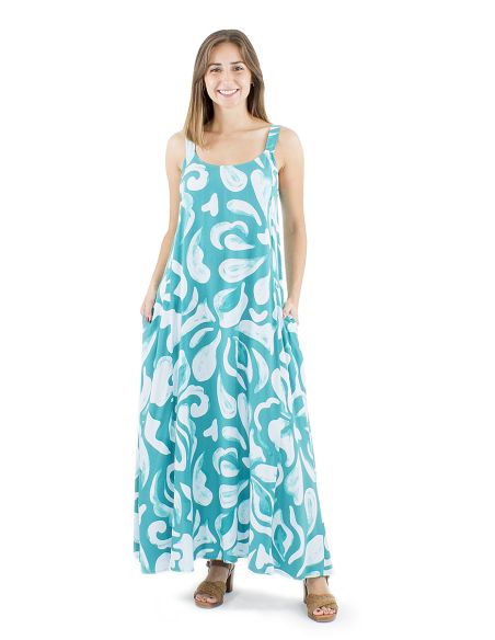 Robe viscose longue bretelles larges imprimé Rumba