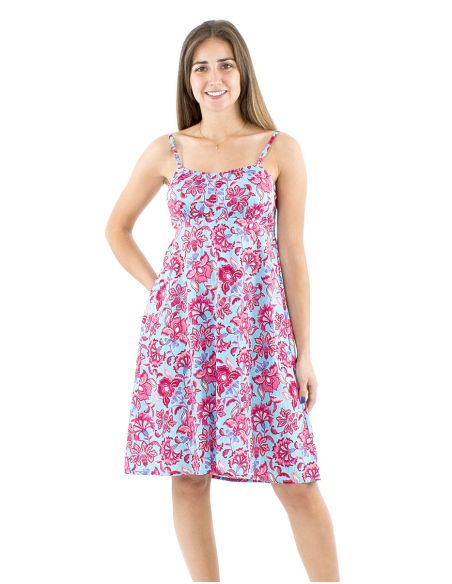 Robe coton bretelles élastique dos imprimé Iris