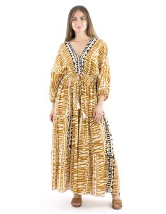 Robe coton block manches papillons col et dos en v