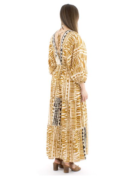 Robe coton block manches papillons col et dos en v