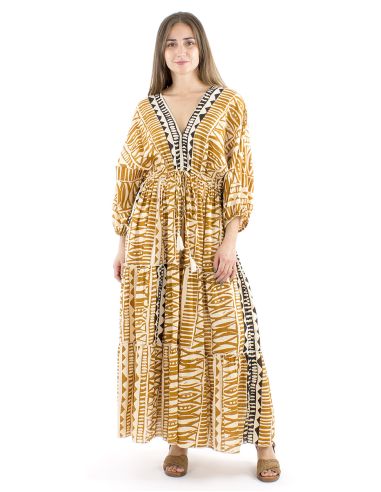 Robe coton block manches papillons col et dos en v