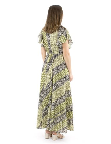 Robe coton block manches courtes biais cache-cœur imprimé 3009