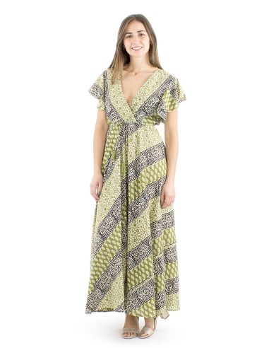 Robe coton block manches courtes biais cache-cœur imprimé 3009