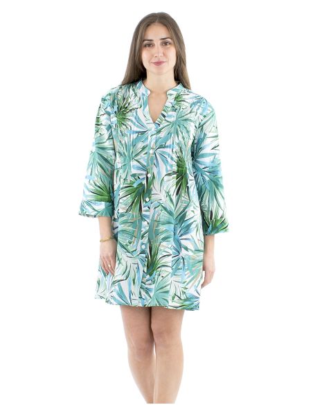 Robe tunique coton plis poitrine imprimé Palma