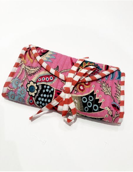 Petite trousse maquiage pliable coton matelassée polyester