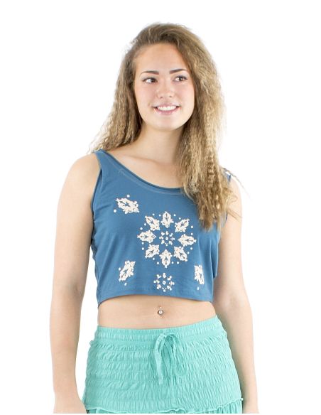 Crop top maille 95% coton 5% élasthanne motif placé