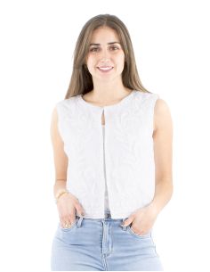Gilet coton blanc brodé main sans manches 2