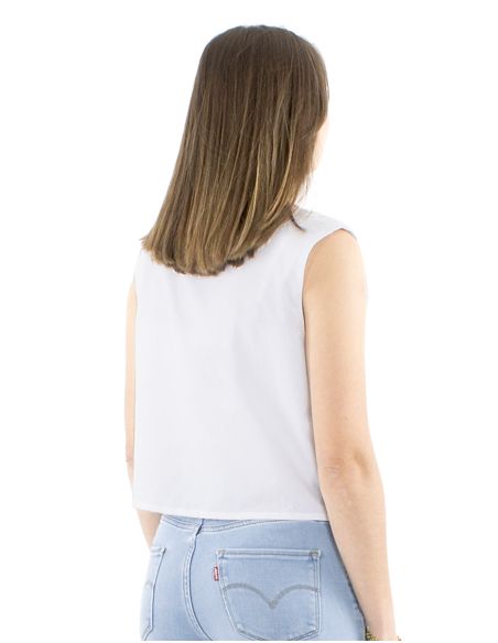 Gilet coton blanc brodé main sans manches