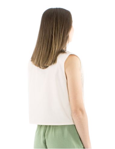 Gilet coton blanc brodé main sans manches