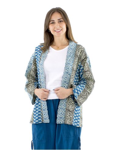 Veste coton fine ouverte block imprimé 3009