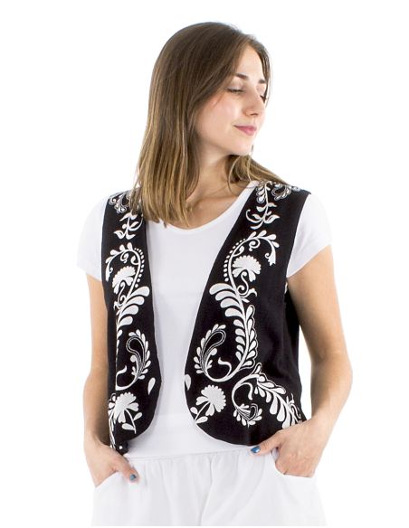 Gilet 70% viscose 30% lin blanc/noir