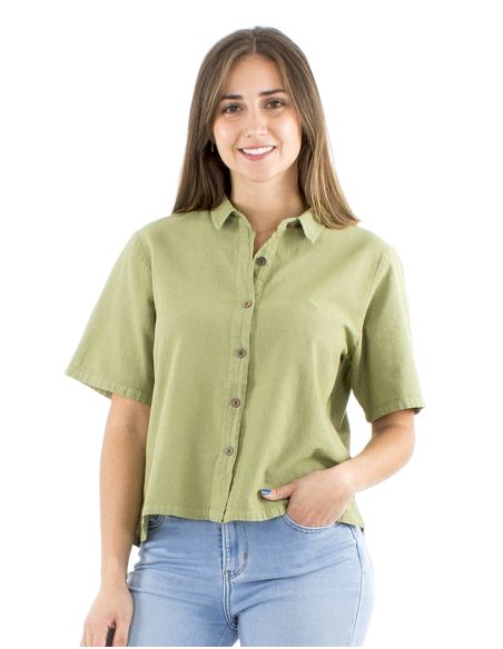 Chemisier coton uni col court manches courtes SW