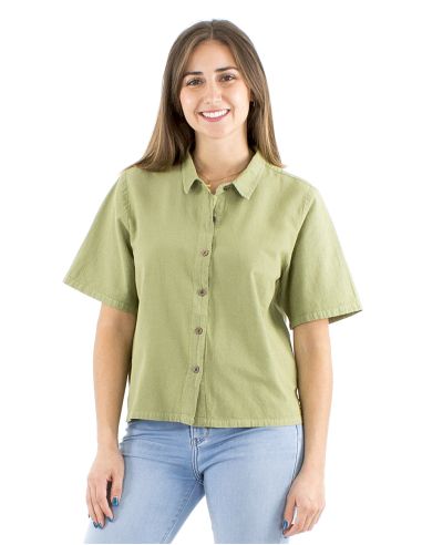 Chemisier coton uni col court manches courtes SW