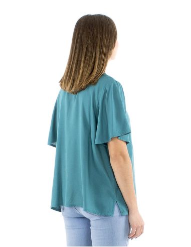 Chemisier viscose brodé main manches courtes