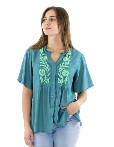 Chemisier viscose brodé main manches courtes