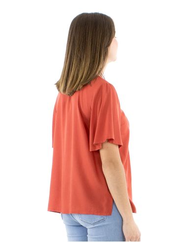 Chemisier viscose brodé main manches courtes