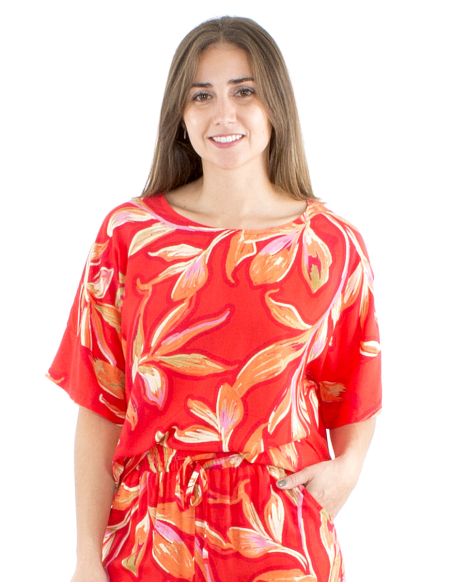 Chemisier viscose manches courtes larges imprimé Jade