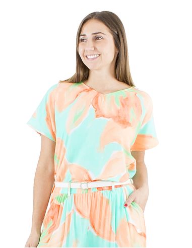 Chemisier viscose manches courtes imprimé Orchidee