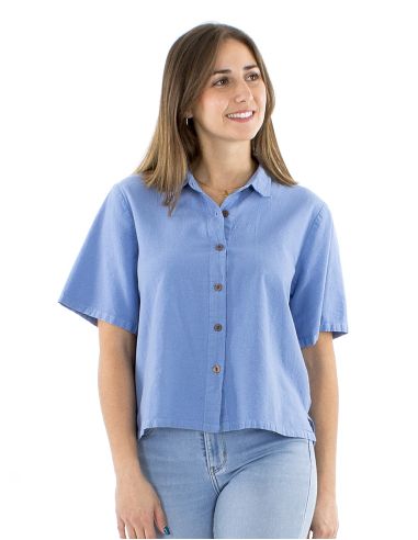 Chemisier coton uni col court manches courtes SW