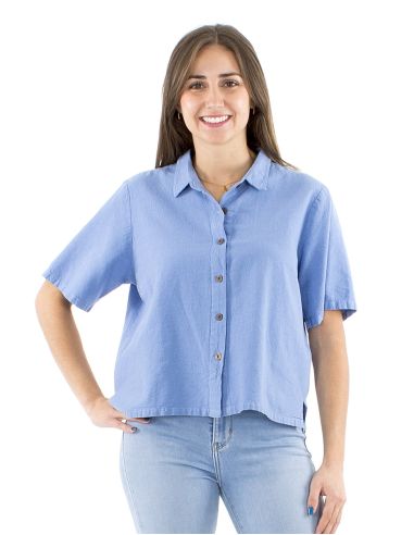 Chemisier coton uni col court manches courtes SW