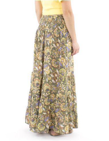 Jupe viscose longue 1/2 elastique ceinture imprimé Iris