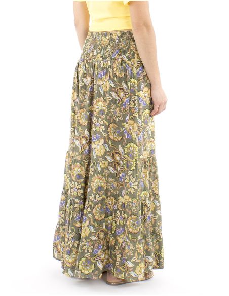 Jupe viscose longue 1/2 elastique ceinture imprimé Iris