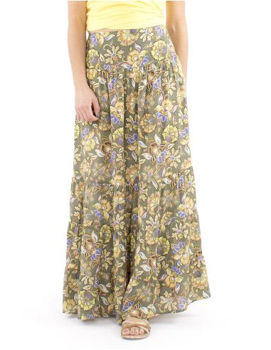 Jupe viscose longue 1/2 elastique ceinture imprimé Iris