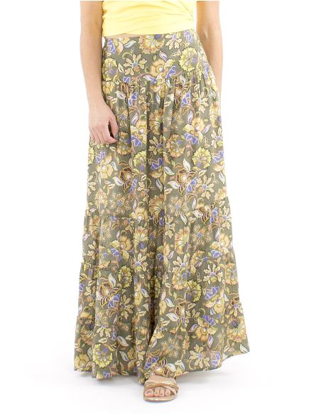 Jupe viscose longue 1/2 elastique ceinture imprimé Iris