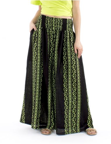 Pantalon coton slub noir imprimé couleur