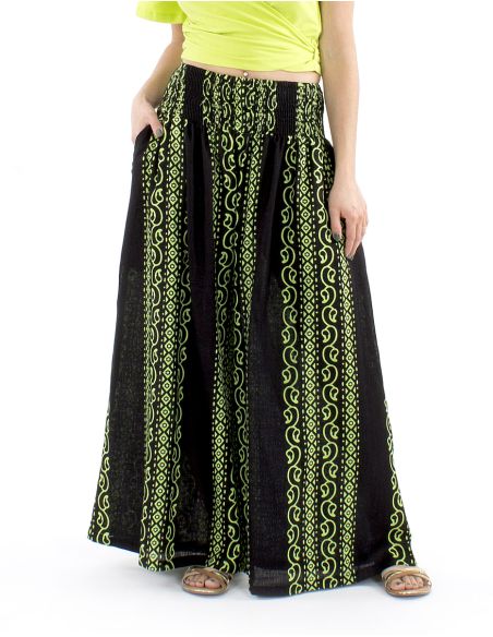 Pantalon coton slub noir imprimé couleur