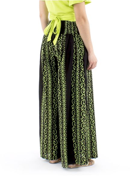 Pantalon coton slub noir imprimé couleur