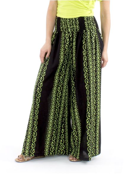 Pantalon coton slub noir imprimé couleur