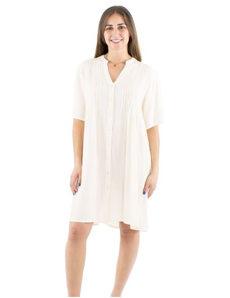 Robe viscose manches courtes plis poitrine