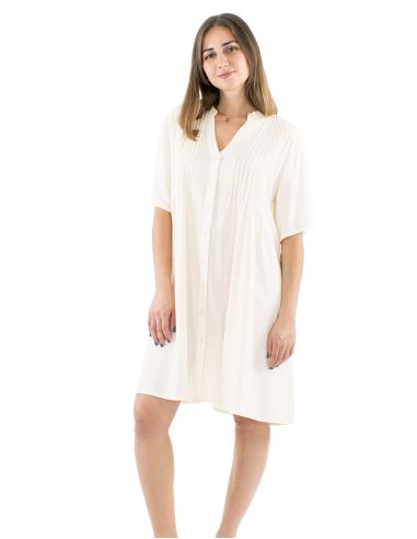 Robe viscose manches courtes plis poitrine