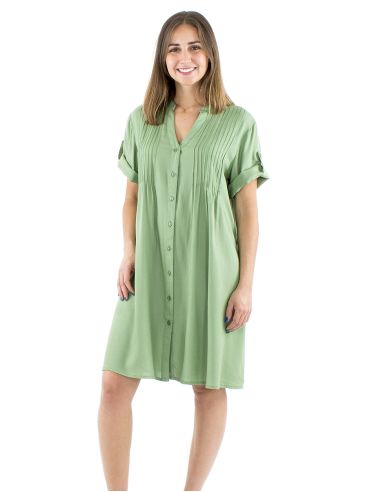 Robe viscose manches courtes plis poitrine